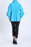 Turquoise Shirred Sleeve Zip-Up Blouson Jacket