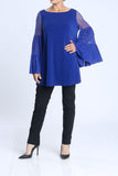 Royal Blue 3-Layered Shirring Mesh Sleeve Top