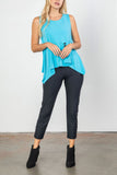 Turquoise Front Decoration Two Button Sleeveless Top