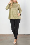 Olive Front Overlap Stand Collar Raw Hem Top