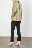 Olive Front Overlap Stand Collar Raw Hem Top