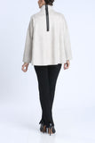 Sand Front Overlap Stand Collar Raw Hem Top