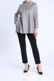 Gray High Neck Contrast Stitching Top