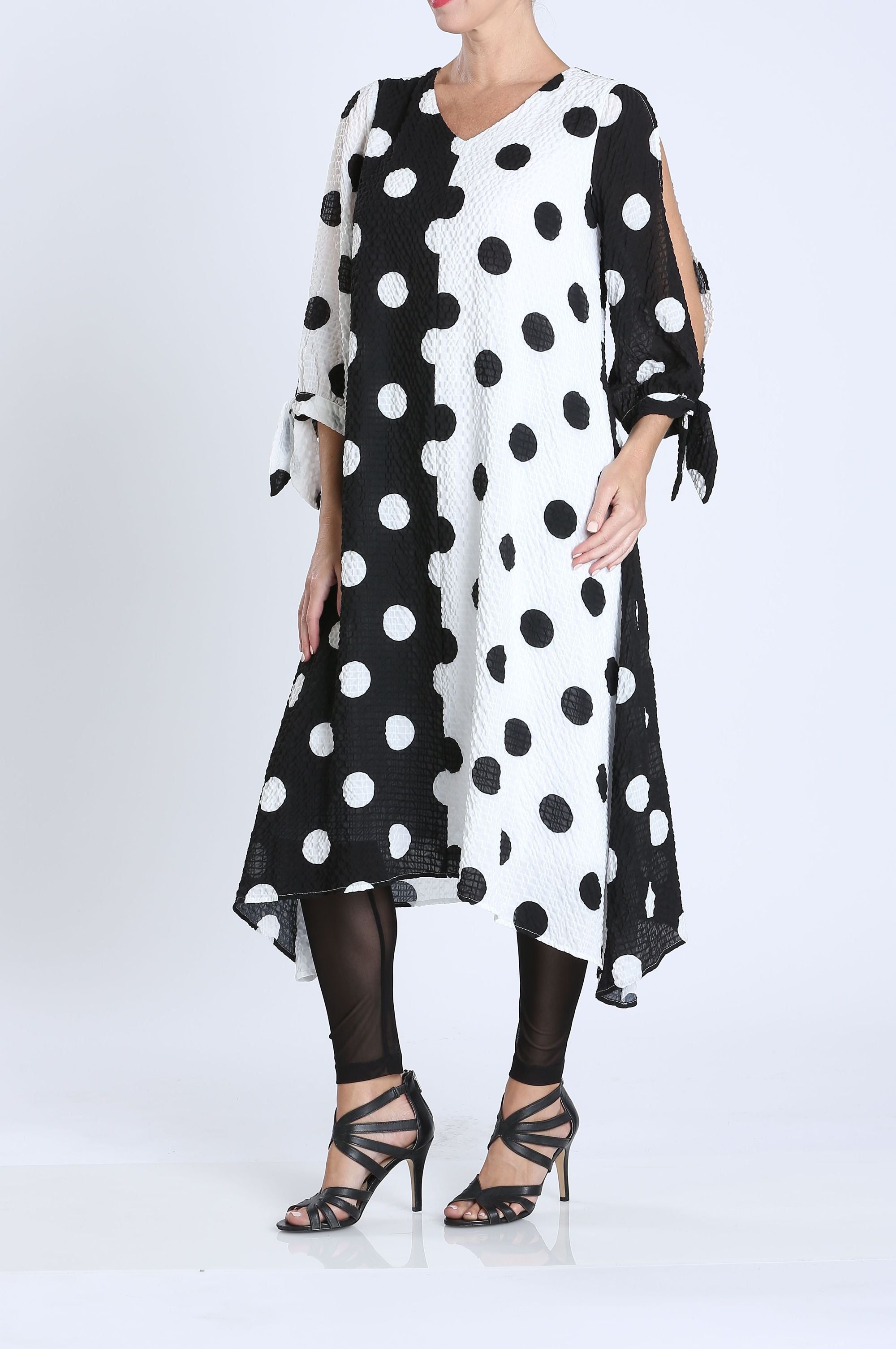 Black & White Eros Polka Dot Color Block Dress