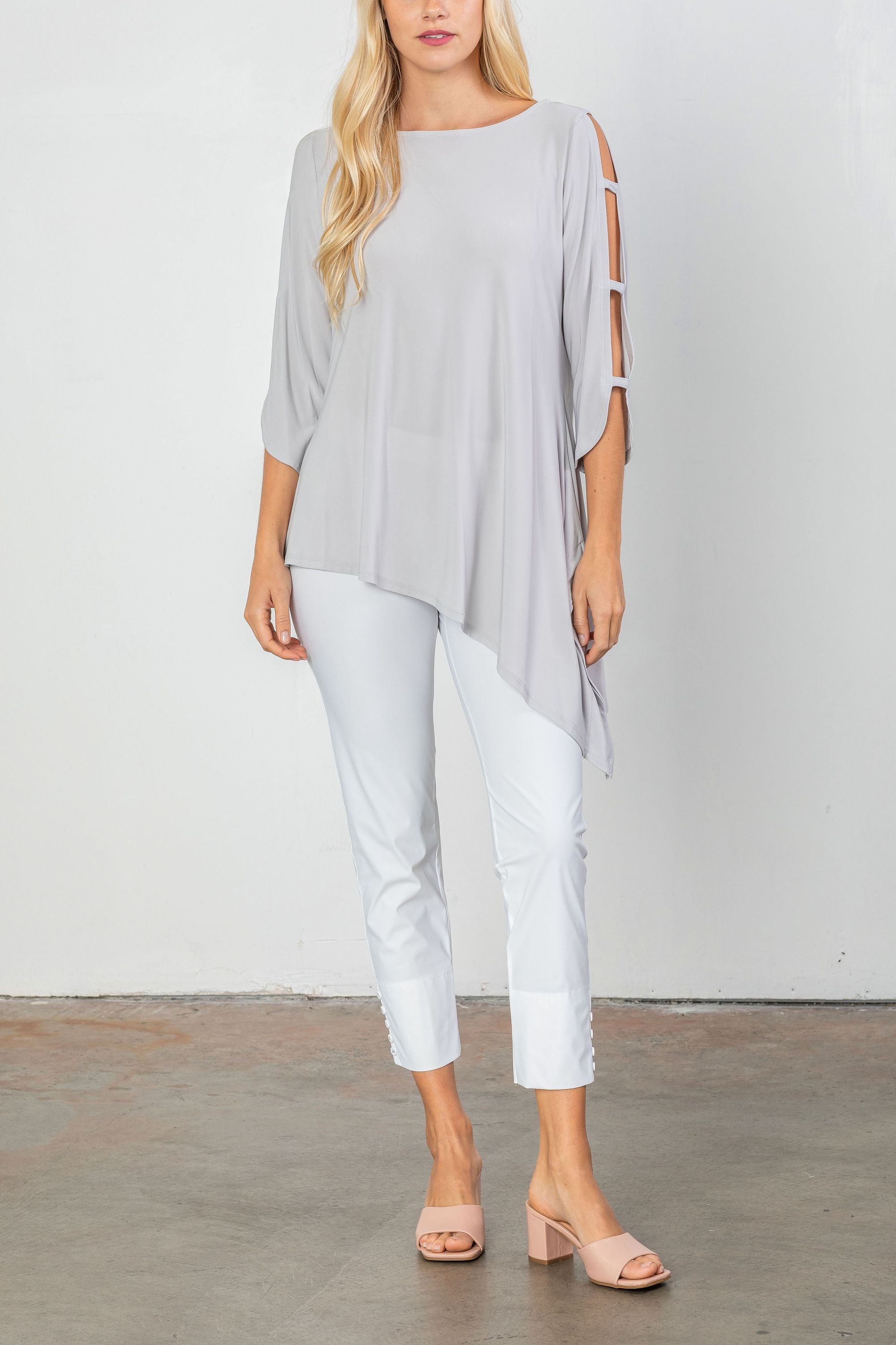 Silver Slotted Sleeve Tunic Top