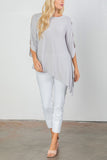 Silver Slotted Sleeve Tunic Top