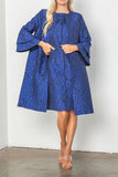 Blue Open Front Jacquard Tiered Sleeves Jacket