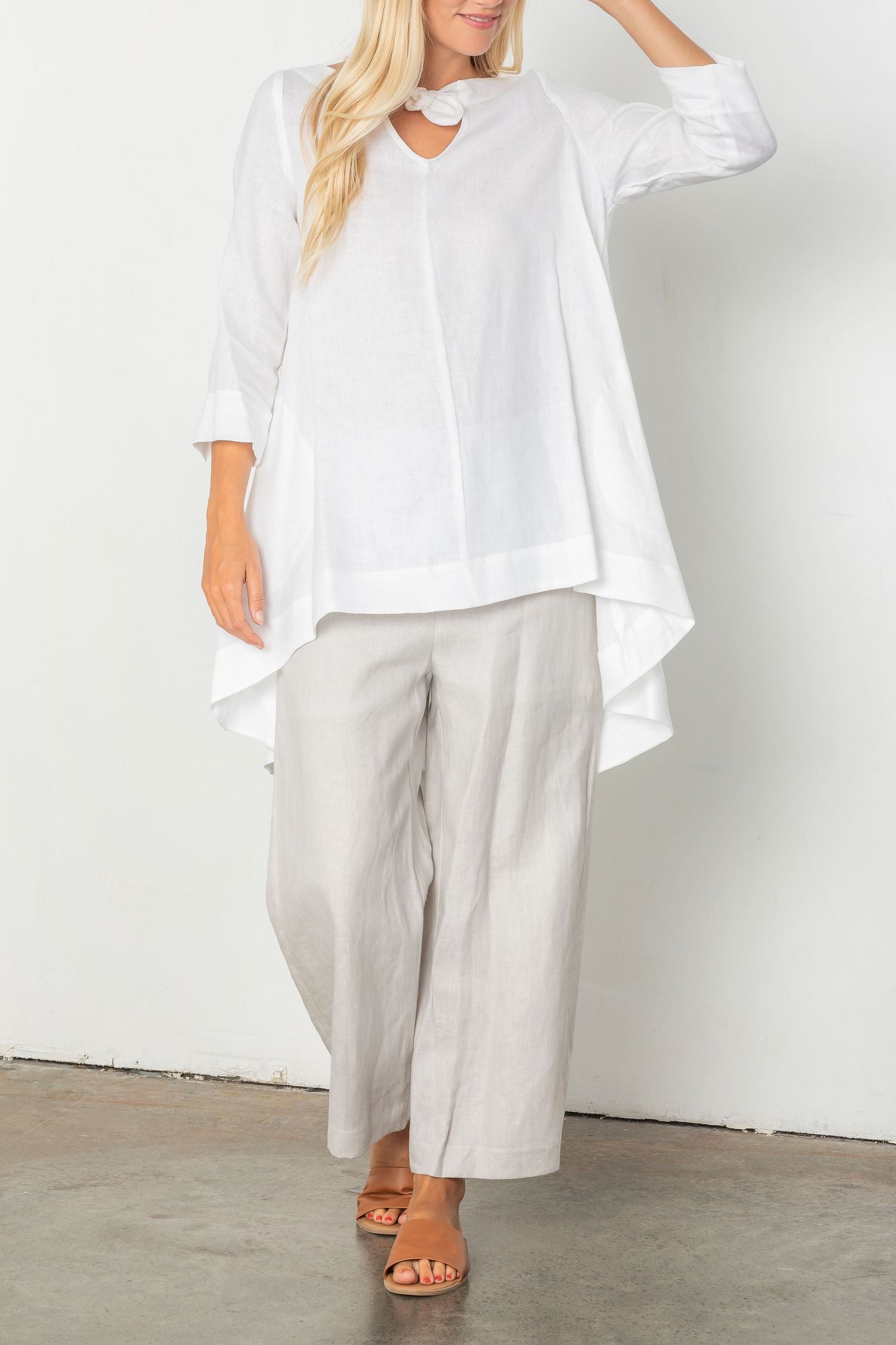 White Bow Tie Linen Top - Small / White