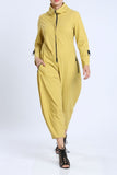 Mustard Zip-Up Front Cropped Long Sleeve Jumpsuit