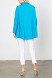 Turquoise Fold Down Collar Blouse