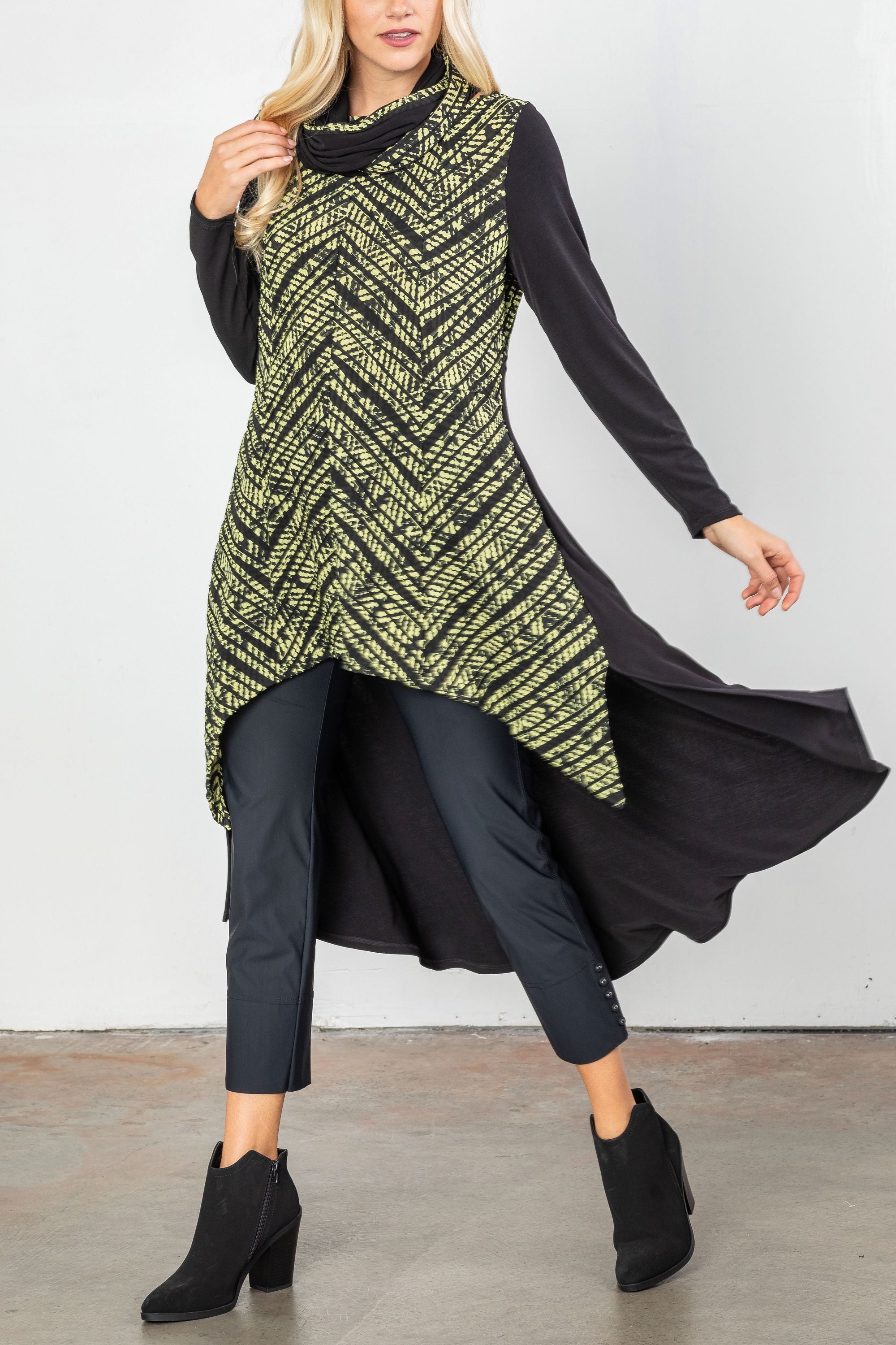 Olive High and Low Muffler Long Tunic