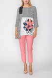 Red Color Block Flower Print Tunic Top