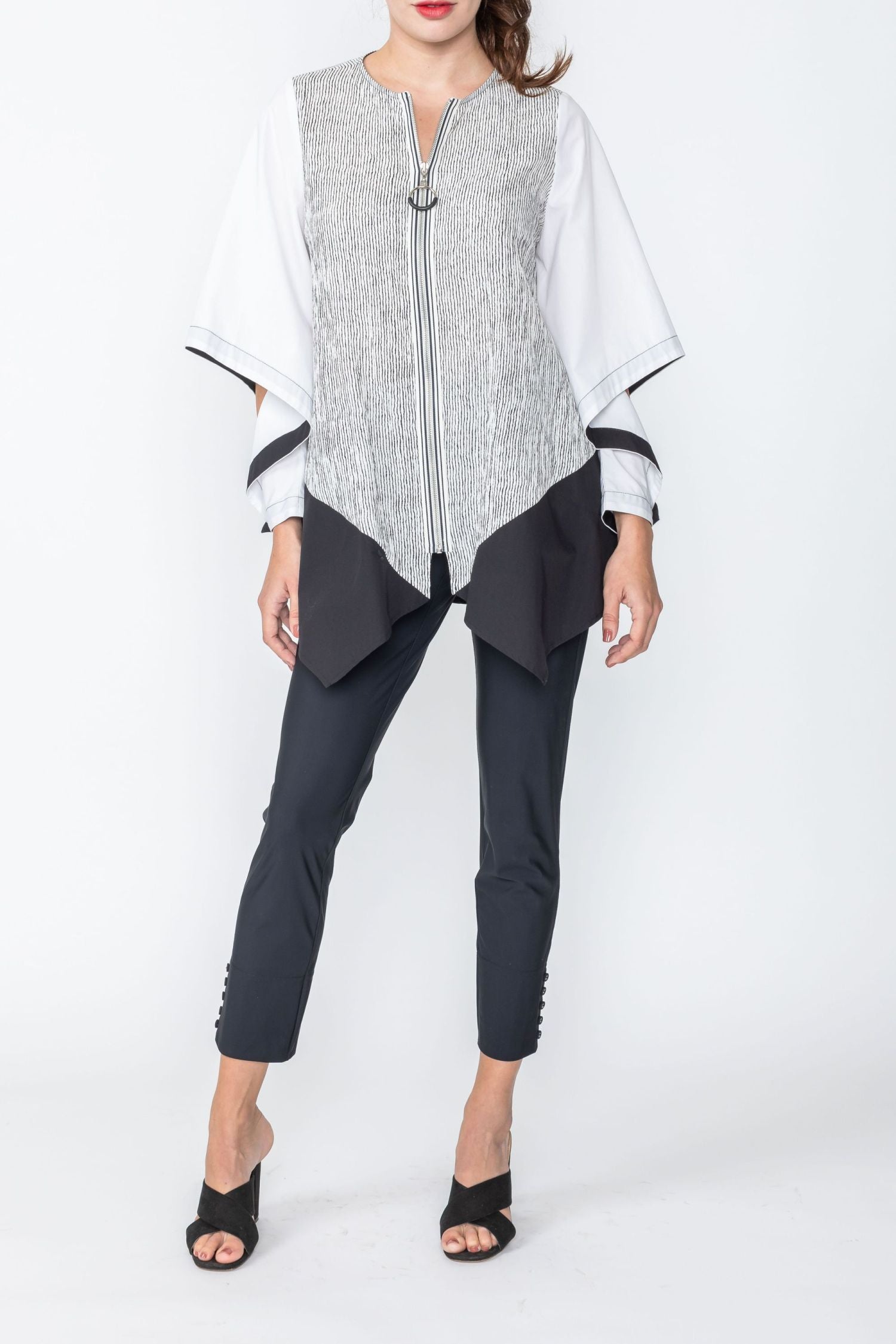Zip-Up Tunic With Flare Sleeves