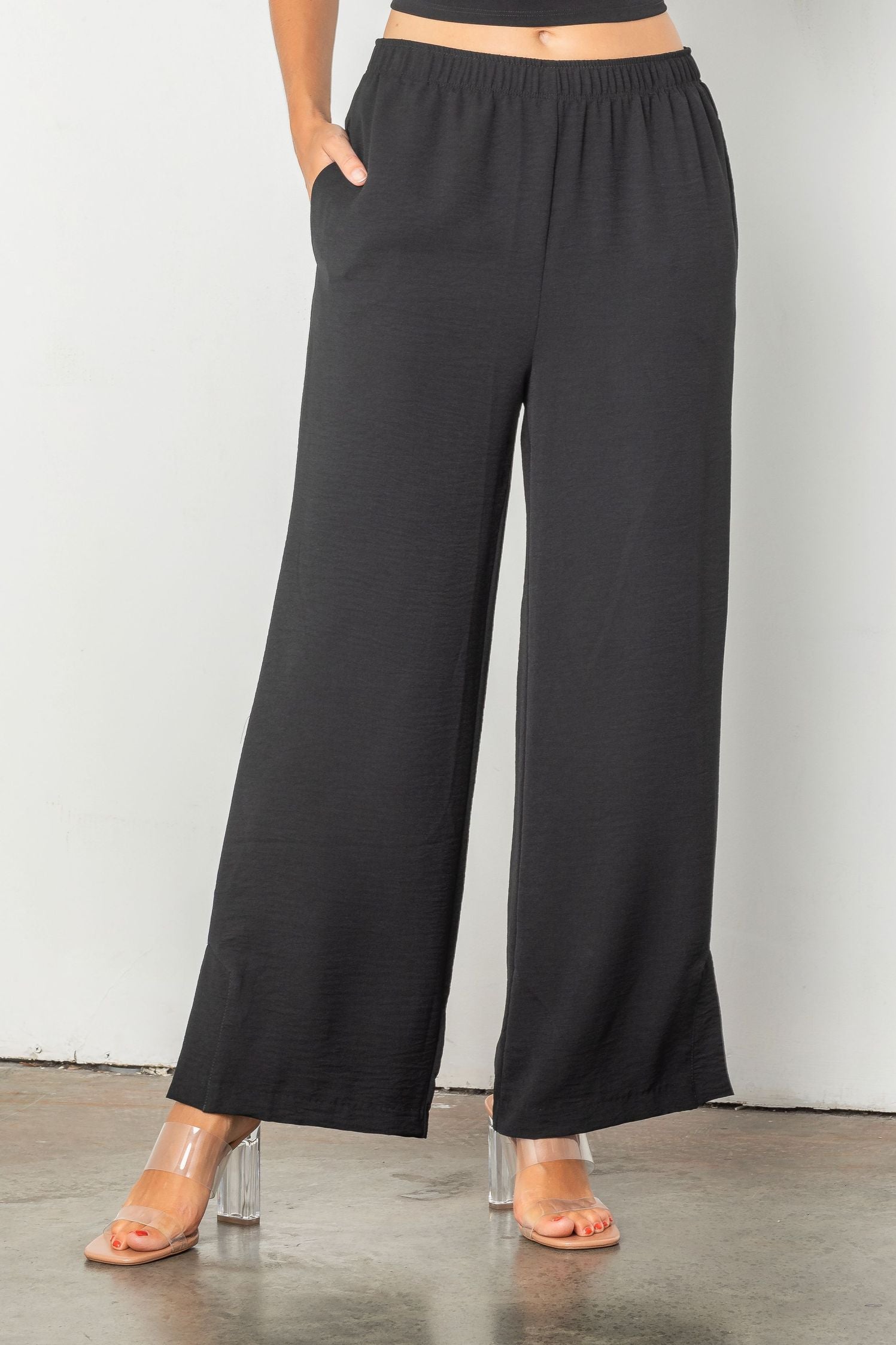 Black Pull Up Pant With Side Detail