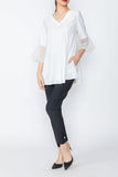 Organza Blouson Cuffs V-Neck Top