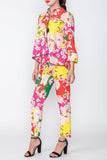 Plus Size Floral Multi-Color Front Pintruck Trousers