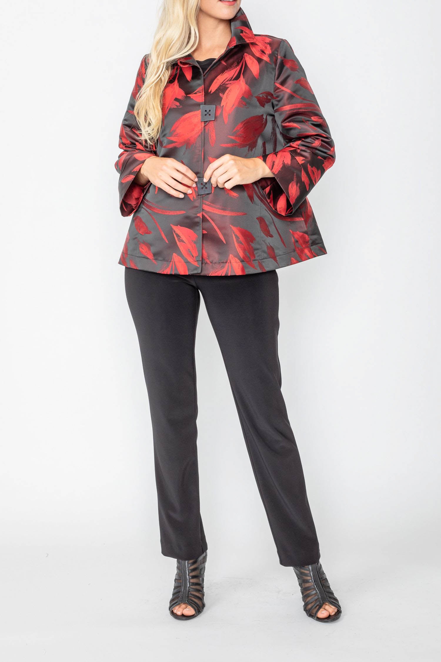 Red 3-Button High Collar Jacket