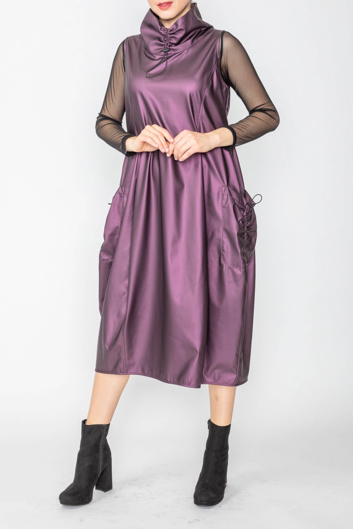 Violet Side Design Pocket Sleeveless Balloon Dress