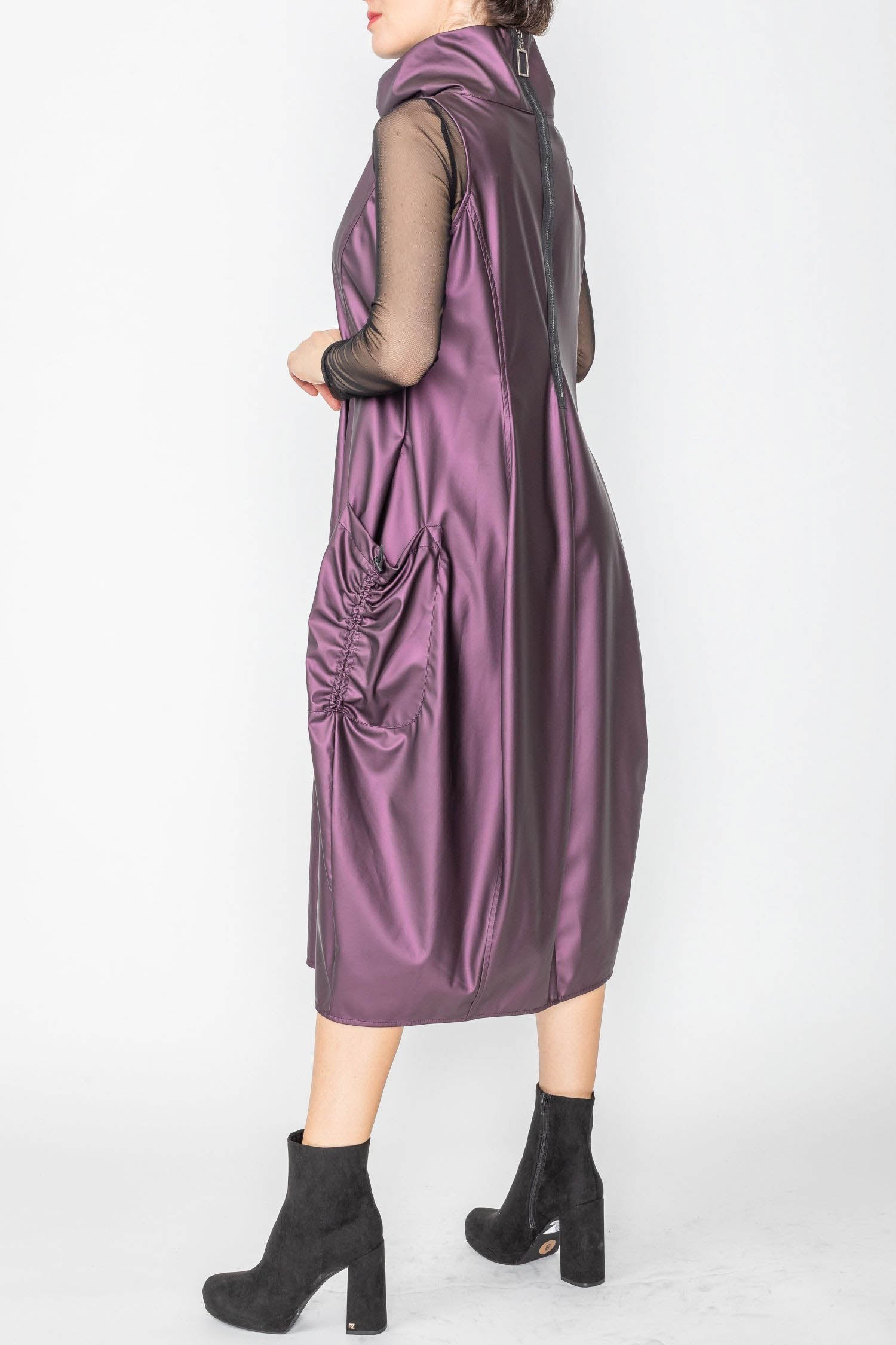 Violet Side Design Pocket Sleeveless Balloon Dress