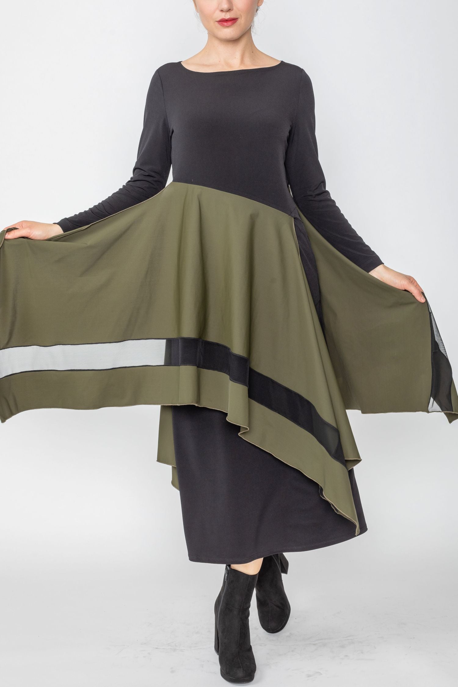Boat Neck Asymmetrical Layer Mix Dress Brown / Medium Boat Neck Asymmetrical Layer Mix Dress Brown / Medium