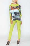 Lime Front Print Mix Boxy Top
