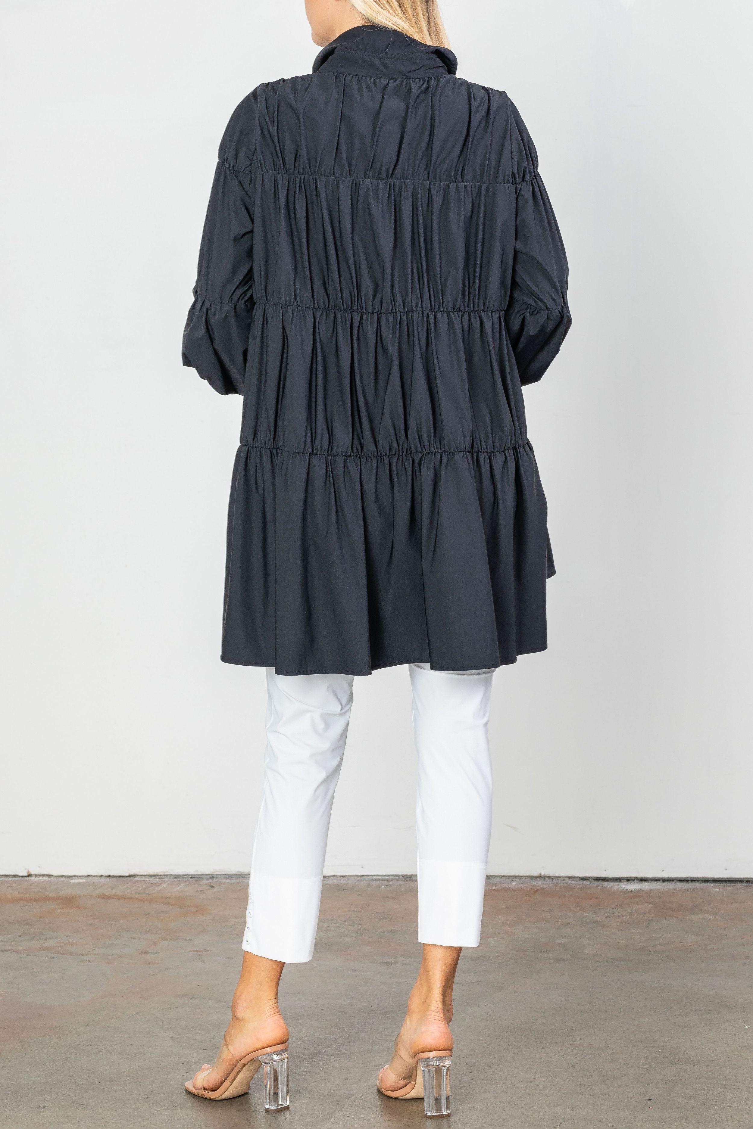 Black Shirring Blouson Sleeve Shirring Jacket – IC Collection