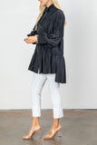 Black Plus Size Shirring Blouson Sleeve Shirring Jacket
